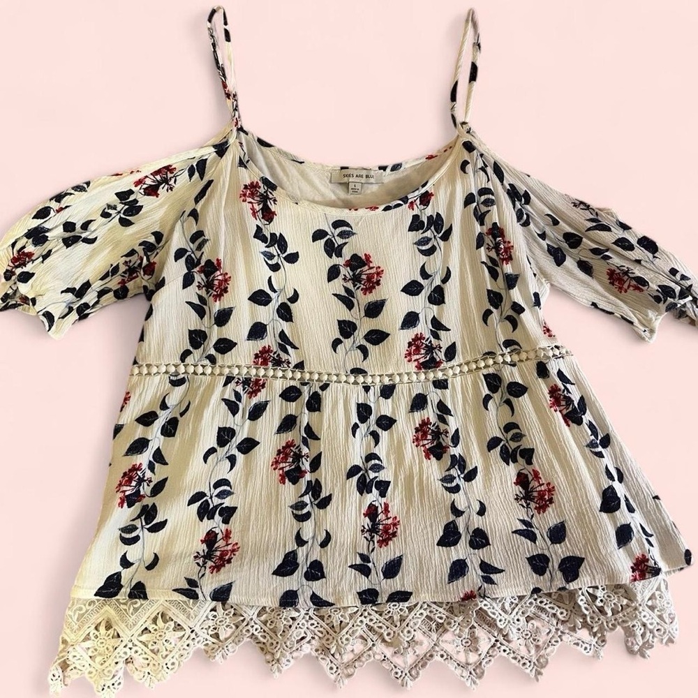 Skies Are Blue Black and White Asymmetrical Ruffled Blouse